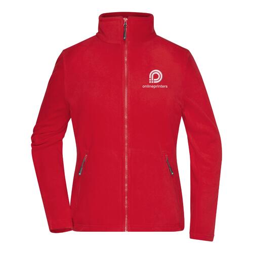Chaqueta polar roja de poli�ster para mujer con cremallera completa.