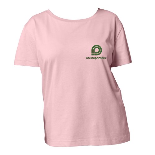 Camiseta rosa de algod�n para mujer con mangas cortas.