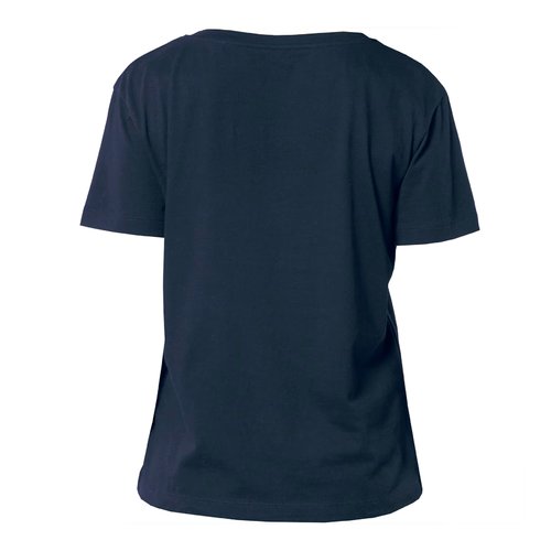 Camiseta de mujer azul marino de algod�n org�nico con mangas cortas y cuello redondo.