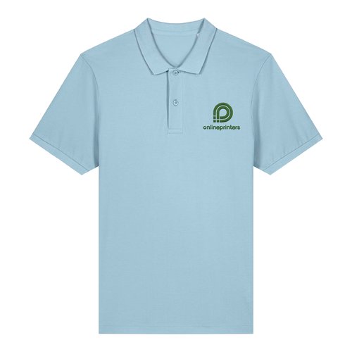 Polo de hombre azul cielo de algod�n org�nico con tapeta de botones corta.