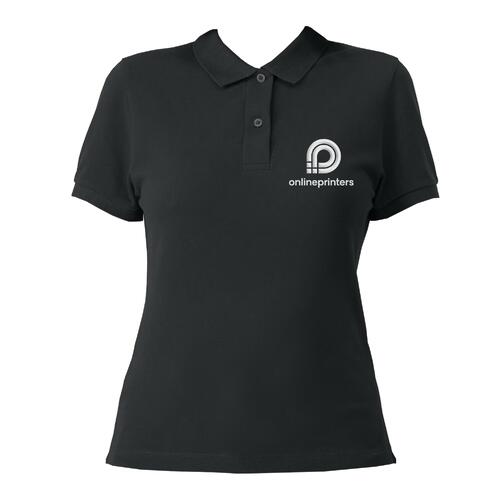Polo negro de mujer en algod�n org�nico con tapeta de botones corta.