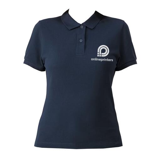 Polo de mujer azul marino en algod�n org�nico con tapeta de botones corta.