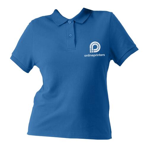 Polo de mujer azul real en algod�n org�nico con tapeta de botones corta.