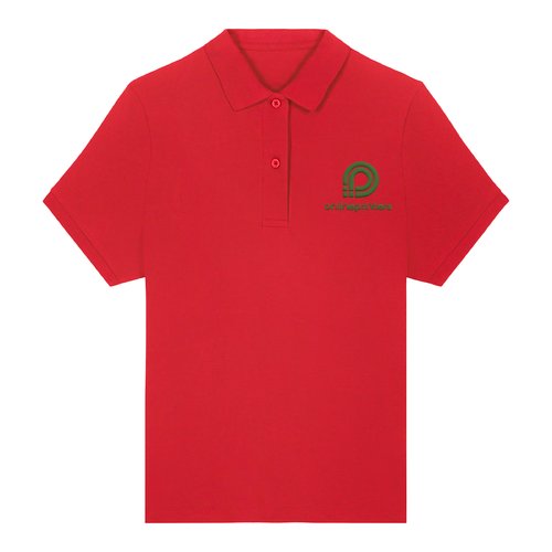 Polo rojo de mujer en algod�n org�nico con tapeta de botones corta.