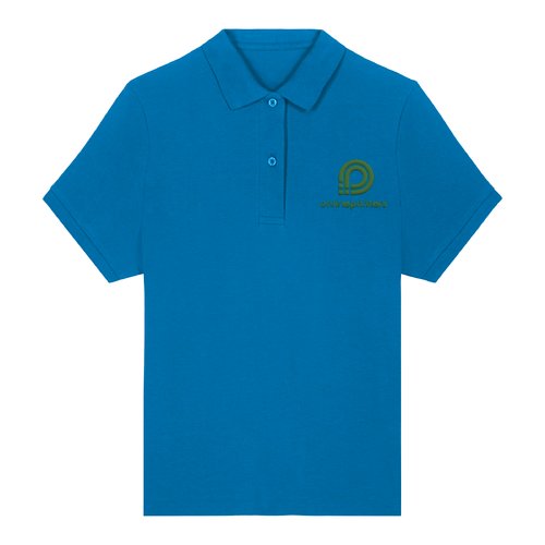 Polo de mujer azul real en algod�n org�nico con tapeta de botones corta.