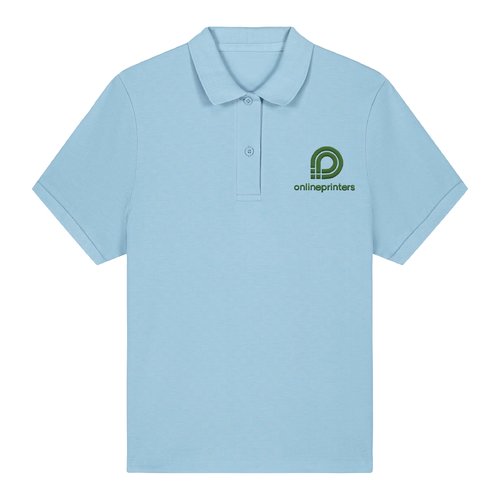 Polo de mujer celeste en algod�n org�nico con tapeta de botones corta.