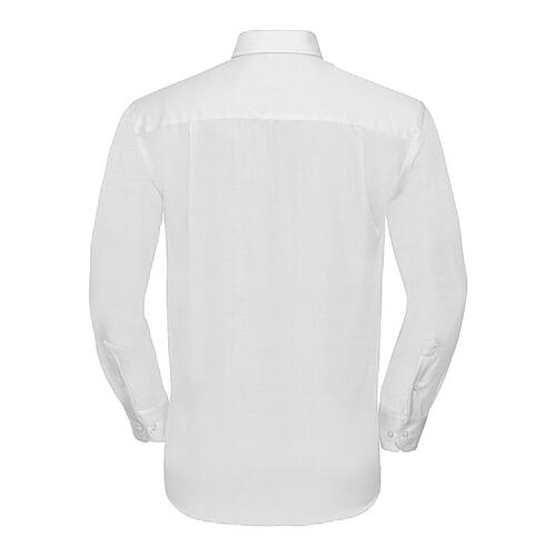 Camisa blanca de algod�n para hombre, de manga larga y acabado sin planchado.