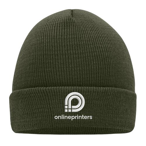 Gorro de punto verde oliva de material el�stico con borde doblado de canal�.