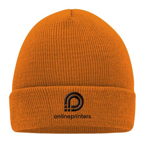 Gorro de lana de punto naranja con textura acanalada.