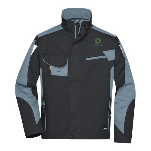 Chaqueta de trabajo unisex de material duradero con cremallera y mltiples bolsillos.