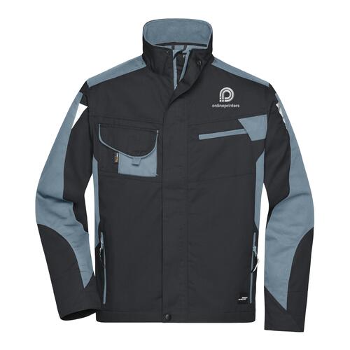 Chaqueta de trabajo unisex de material duradero con cremallera y m�ltiples bolsillos.