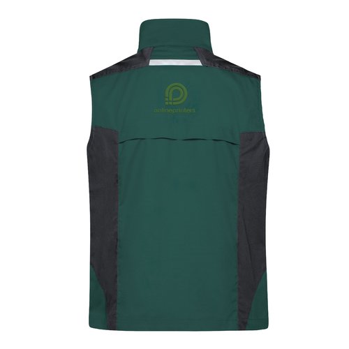 Chaleco de trabajo verde oscuro hecho de mezcla de polister y algodn, unisex.