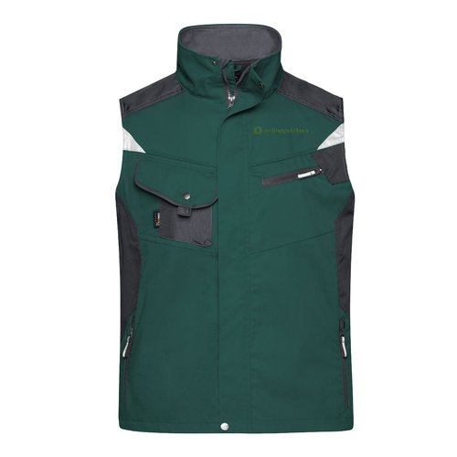 Chaleco de trabajo unisex de material resistente con mltiples bolsillos.