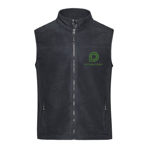 Chaleco polar de polister gris oscuro/negro con cremallera completa y bolsillos laterales.