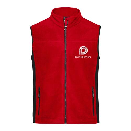 Chaleco polar rojo de poli�ster con cremallera completa y bolsillos laterales.