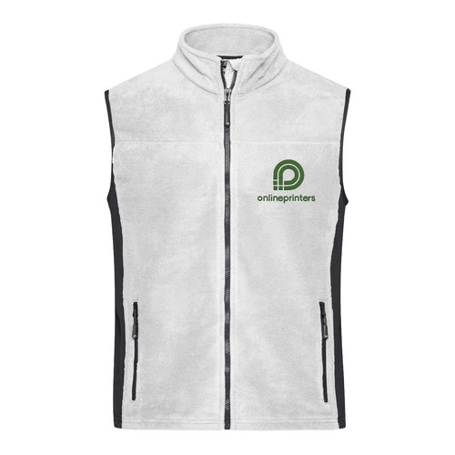 Chaleco polar blanco de polister para hombre con cremallera completa y bolsillos laterales.