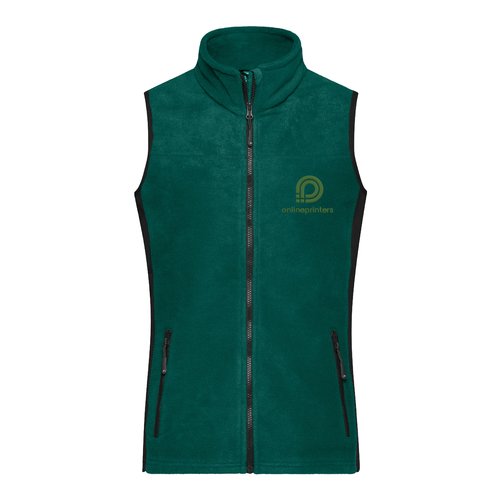 Chaleco polar de polister verde oscuro con cremallera completa y bolsillos.