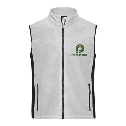 Chaleco polar de polister blanco/gris con cremallera y bolsillos laterales para mujer.