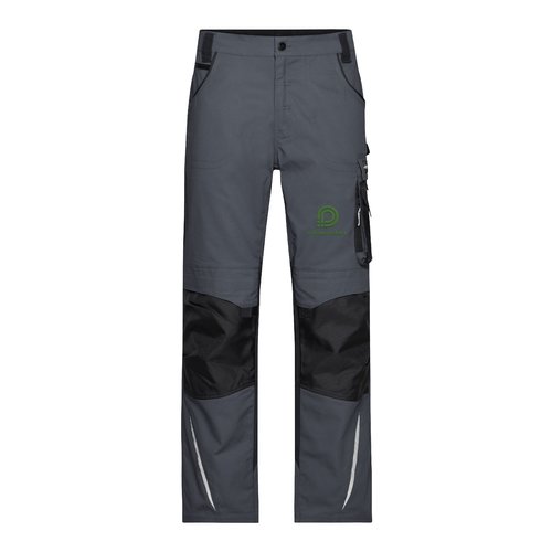 Pantalones de trabajo gris oscuro/negro en mezcla de poli�ster y algod�n con m�ltiples bolsillos.
