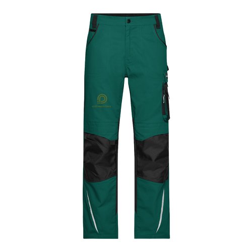 Pantaln de trabajo verde oscuro/negro de polister y algodn con bolsillos.