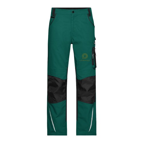Pantalones de trabajo verde oscuro/negro de poli�ster y algod�n con bolsillos.