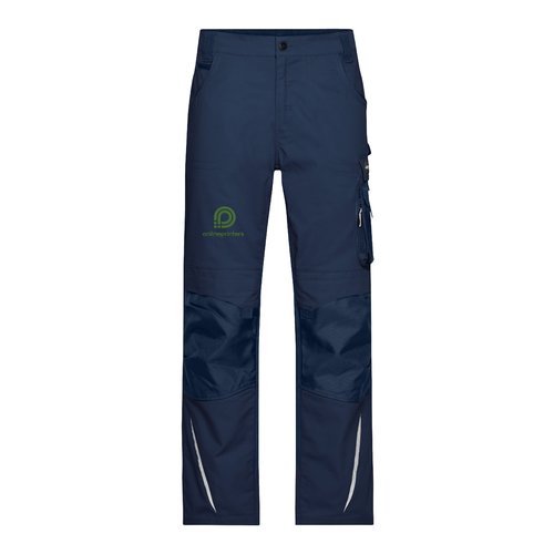Pantalones de trabajo azul marino de mezcla polister-algodn con bolsillos.