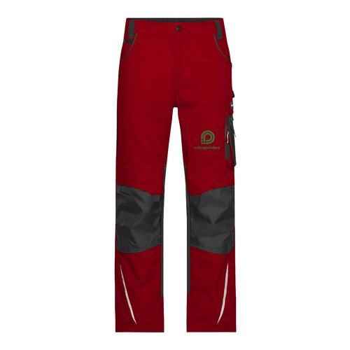 Pantalones de trabajo rojos de mezcla de poli�ster y algod�n con bolsillos.