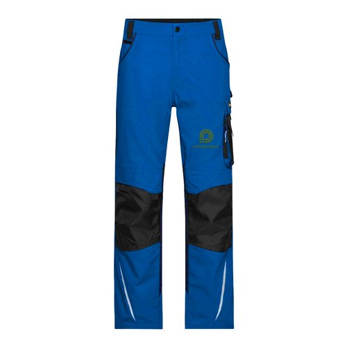Pantalones de trabajo azules de mezcla de poli�ster y algod�n, corte relajado con bolsillos.