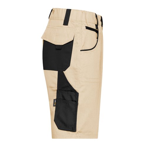 Pantalones cortos beige/negro de mezcla polister-algodn con mltiples bolsillos.
