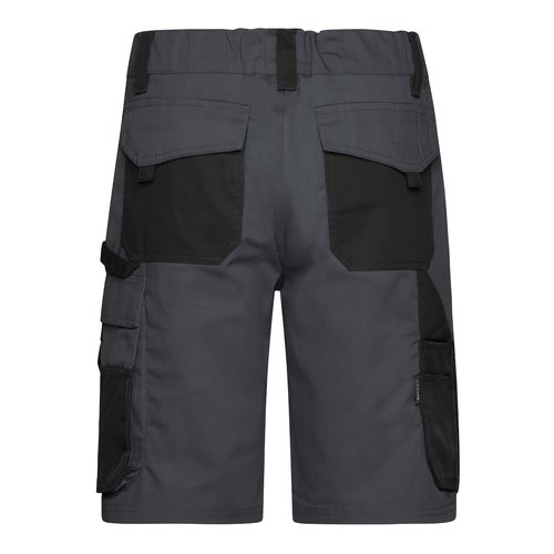 Pantalones cortos de polister-algodn gris oscuro/negro con mltiples bolsillos.