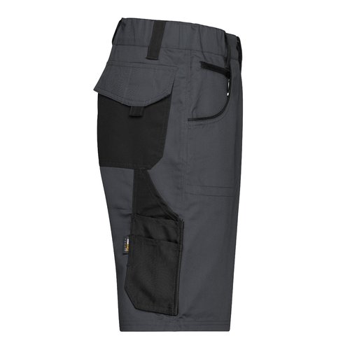 Pantalones cortos gris oscuro/negro de polister-algodn con mltiples bolsillos.
