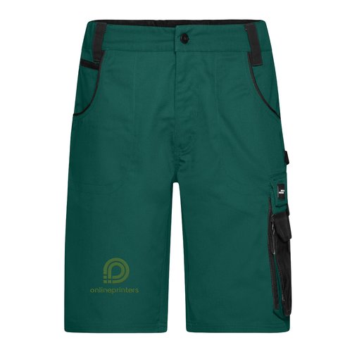 Pantalones cortos de trabajo verdes de material resistente con mltiples bolsillos.
