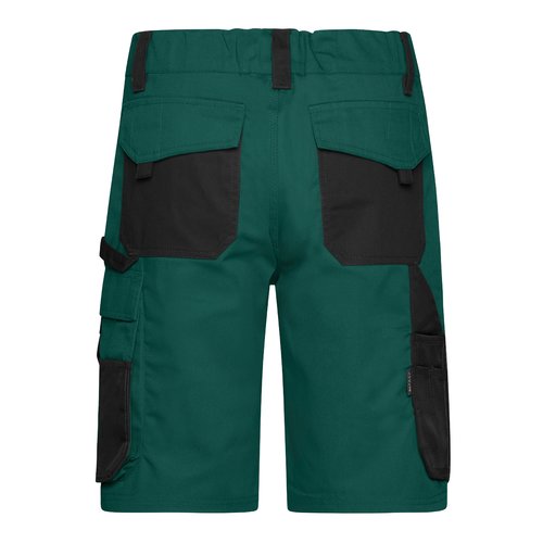Pantalones cortos verde oscuro/negro de polister y algodn con mltiples bolsillos.