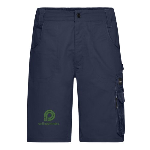 Pantalones cortos azul marino de mezcla de polister y algodn con mltiples bolsillos.