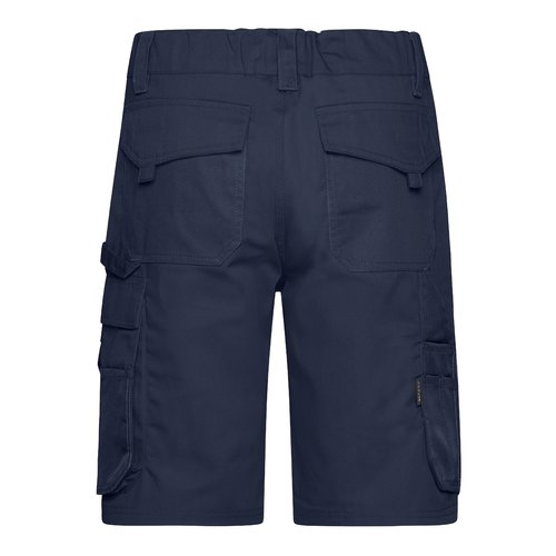 Pantalones cortos de trabajo azul marino de mezcla de polister y algodn con mltiples bolsillos.