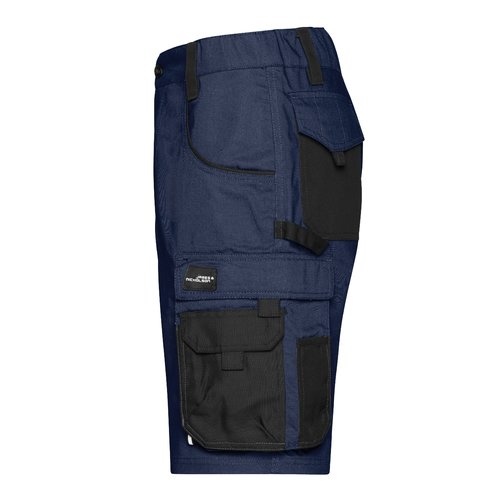 Pantalones cortos de trabajo azul marino en mezcla de polister y algodn con mltiples bolsillos.