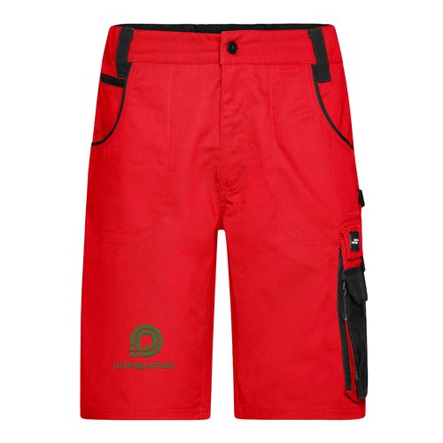 Pantalones cortos de trabajo rojos de mezcla de polister y algodn con mltiples bolsillos.