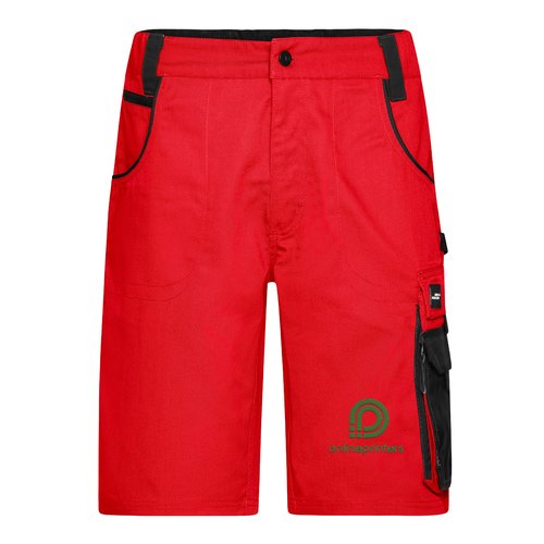 Pantalones cortos de trabajo rojos de poli�ster y algod�n con bolsillos.