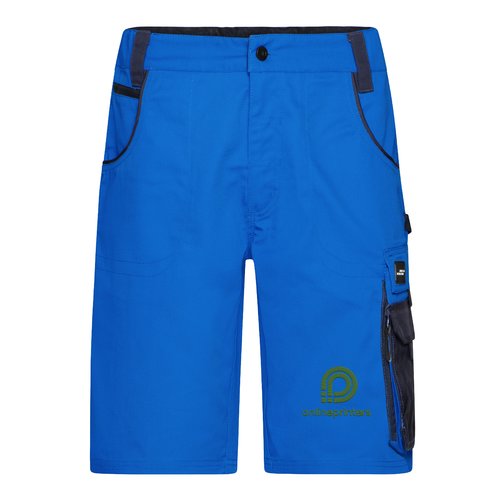 Pantalones cortos de trabajo azules en mezcla de poli�ster y algod�n con m�ltiples bolsillos.