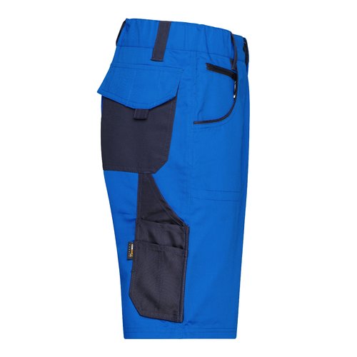 Pantalones cortos de trabajo azul/marino de polister y algodn con mltiples bolsillos.
