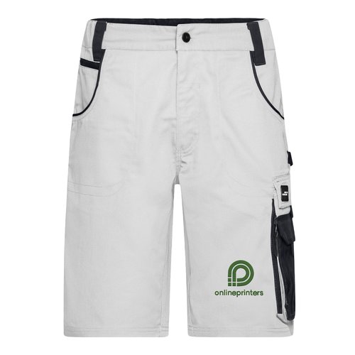 Pantalones cortos de trabajo blancos y grises de mezcla de poli�ster y algod�n con m�ltiples bolsillos.