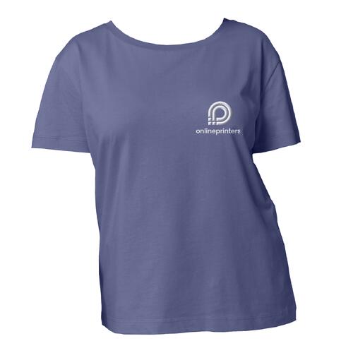 Camiseta azul de algod�n org�nico para mujer con mangas cortas.