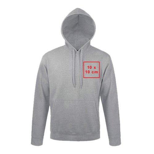 Sudadera con capucha unisex gris con bolsillo canguro y cordón.
