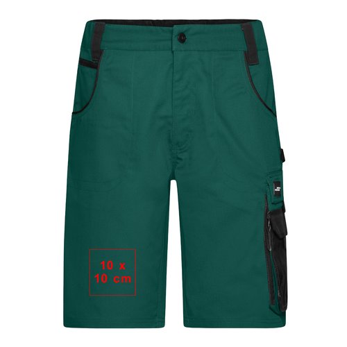 Pantalones cortos unisex de tela verde con bolsillos.