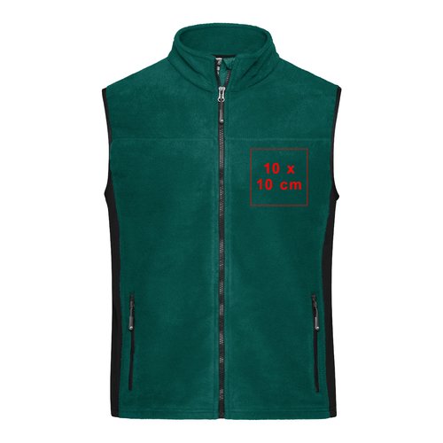 Chaleco polar verde con cremallera completa y bolsillos laterales.