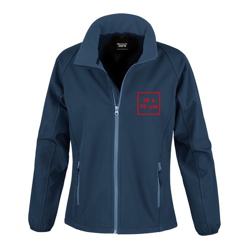 Chaqueta softshell azul de hombre con cremallera completa y bolsillos laterales.