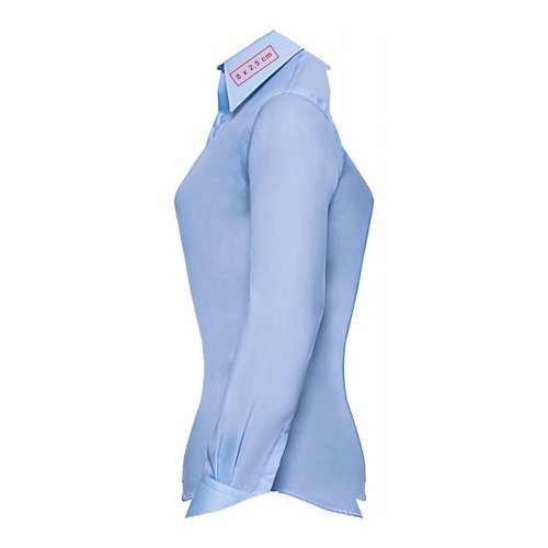 Camisa de manga larga azul claro con cuello para mujer.