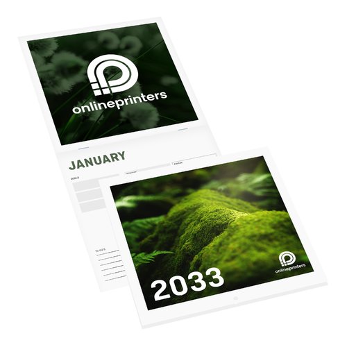 Calendario tipo folleto de papel con portada.