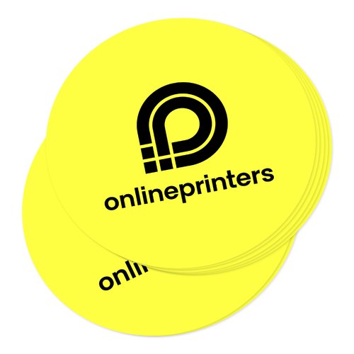 Adhesivo de papel amarillo con forma personalizada.