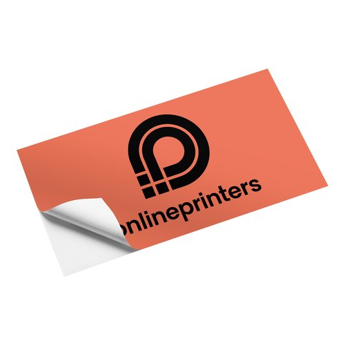 Pegatina cuadrada naranja con forma personalizada.